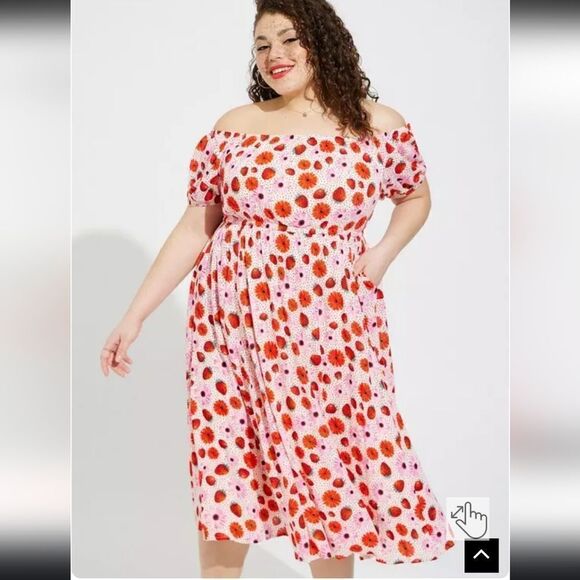 Retro Chic guaze floral strawberry print , puffed sleeve dress 0 L - Picture 4 of 7